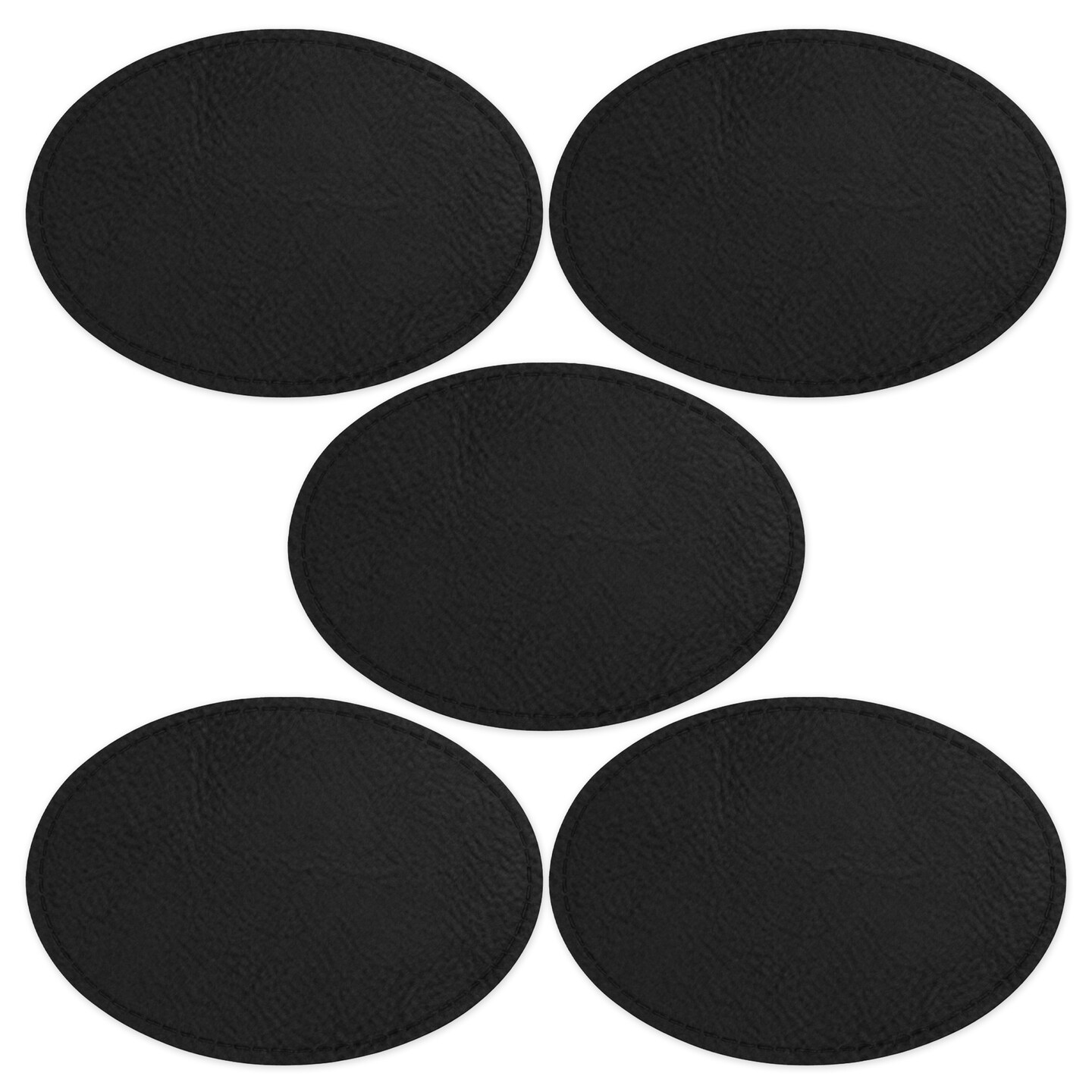 Engravable Leather Patch Blanks for Hats, Jackets & Bags – Laserable Faux Leather Patches with Adhesive & Stitch – Leatherette Apparel Patches (Oval, 5 Pack)