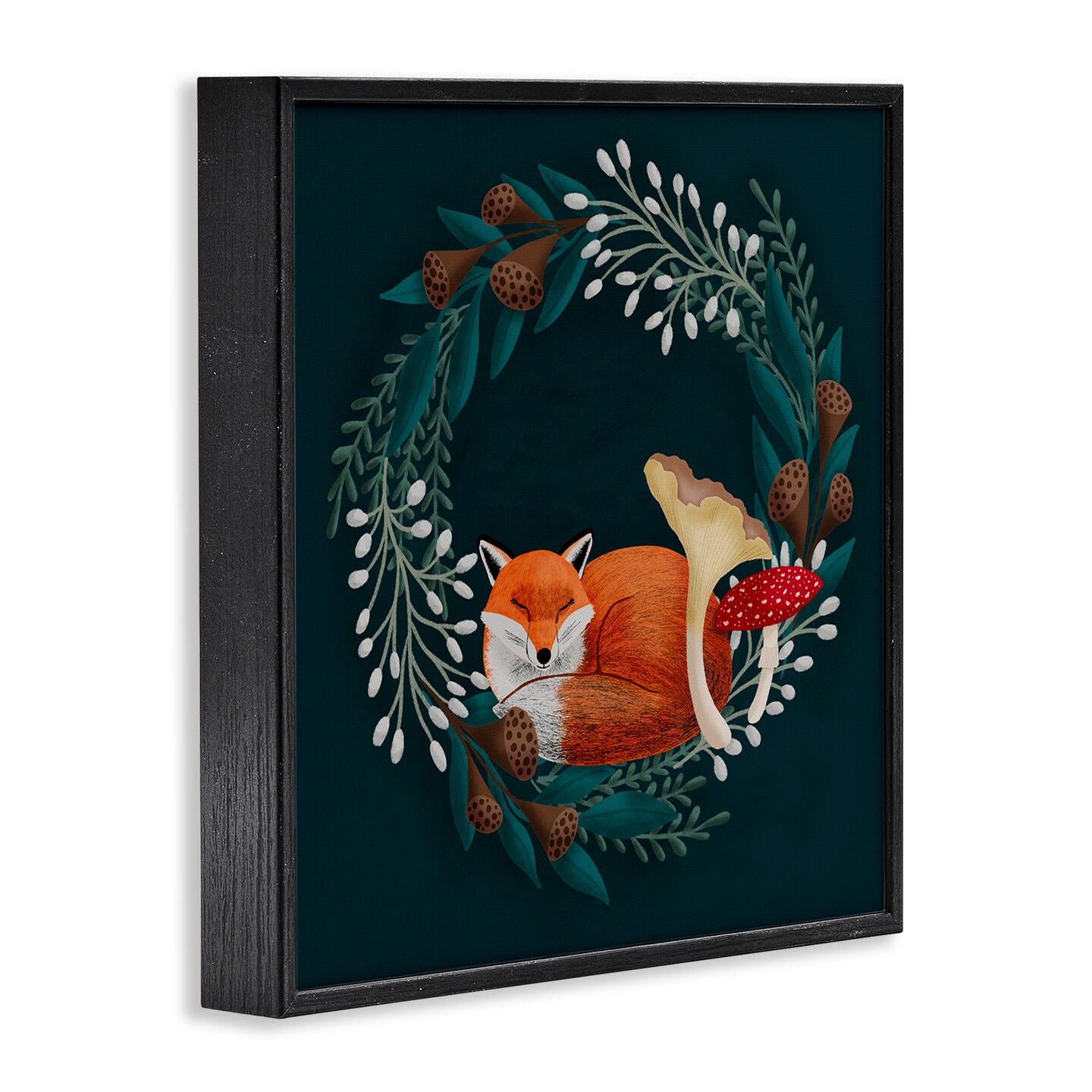Stupell Industries Sleepy Fox in Botanical Wreath Framed Giclee, design by Metka Hiti