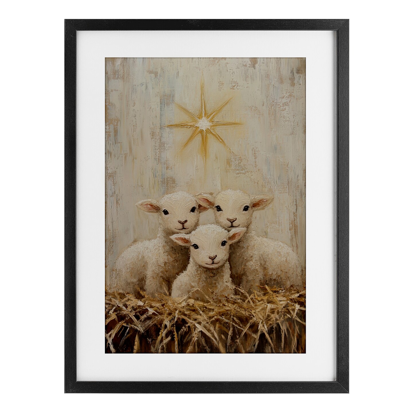 Stupell Industries Christmas Lambs Trio Framed Print Under Glass, design by Petal Prints Design