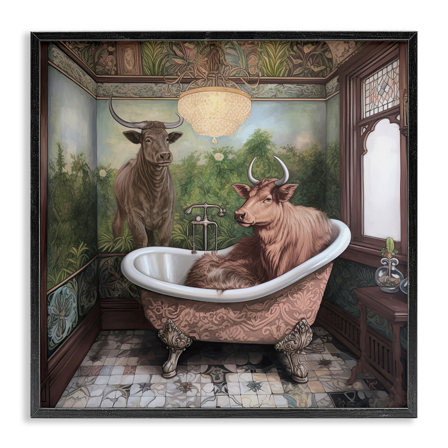 Stupell Industries Longhorn Cattle Bath Time Tub Framed Giclee, design by Sasha