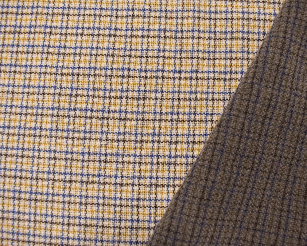Gray-Blue-Multi Wool Blend Plaid Twill Jacketing Woven Fabric By the Yard