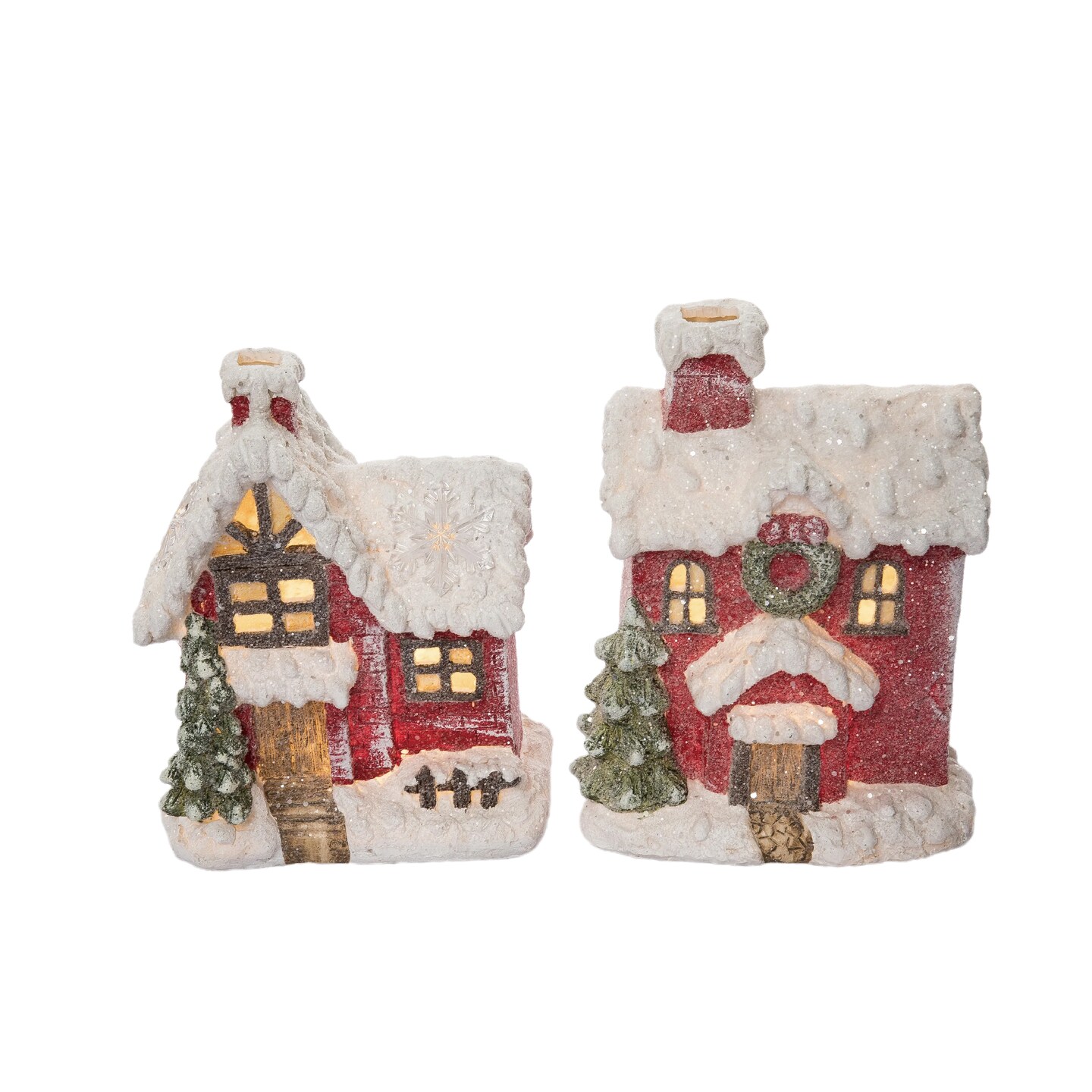 Resin Light Up Woodland Cottage Figurine Set of 2 Christmas Decor ...