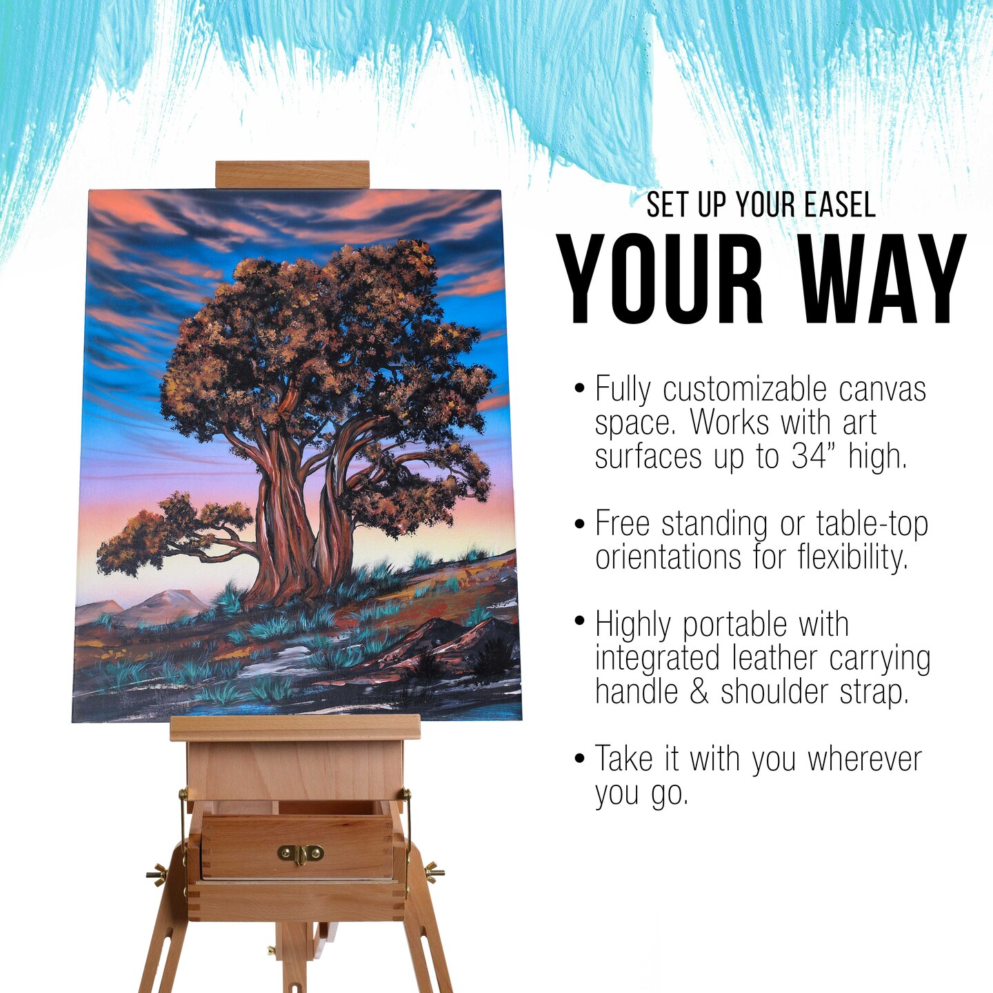 Coronado Small Wooden French Style Field & Studio Sketchbox Easel - Art Easel for Adults, Drawer, Palette - Adjustable Wood Tripod Stand, Portable Artist Table For Painting, Sketching