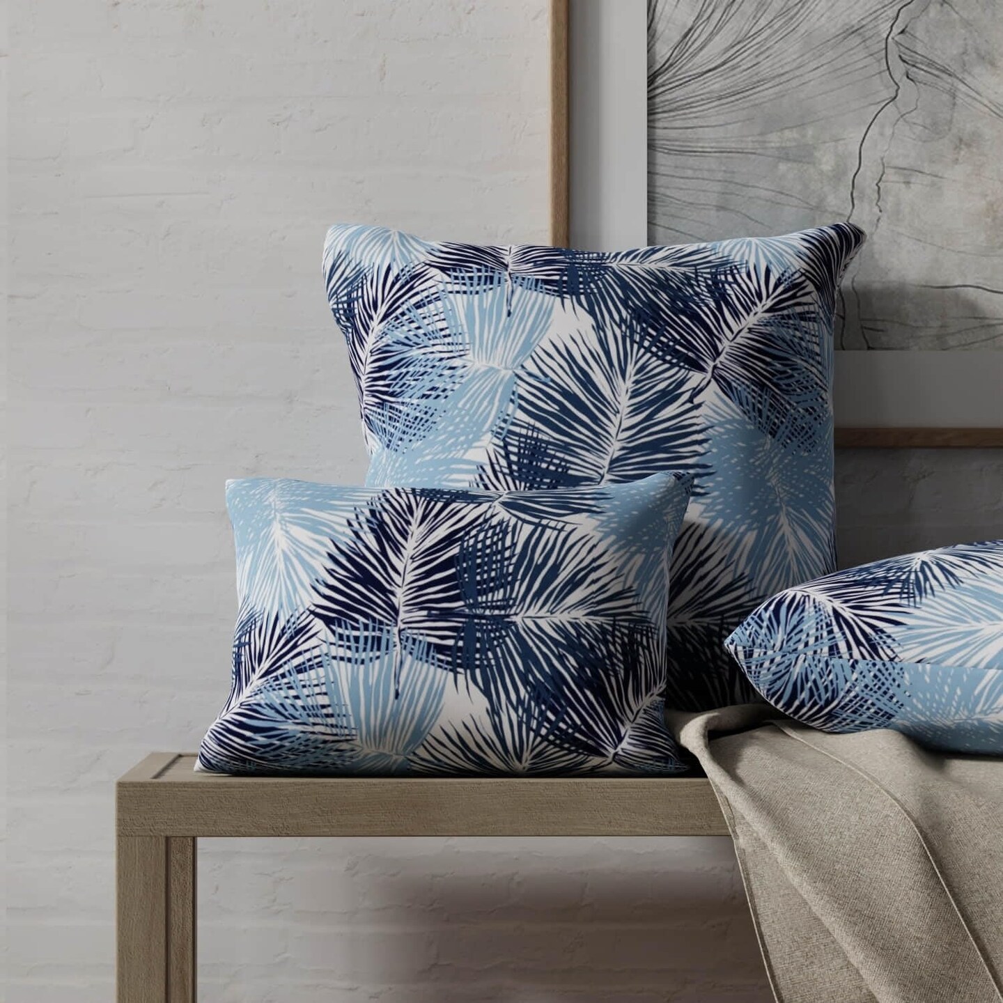 Blue Stain Resistant Performance Pet Friendly Leaves Botanical Print Upholstery Fabric by The Yard - SKU: Otto Oasis