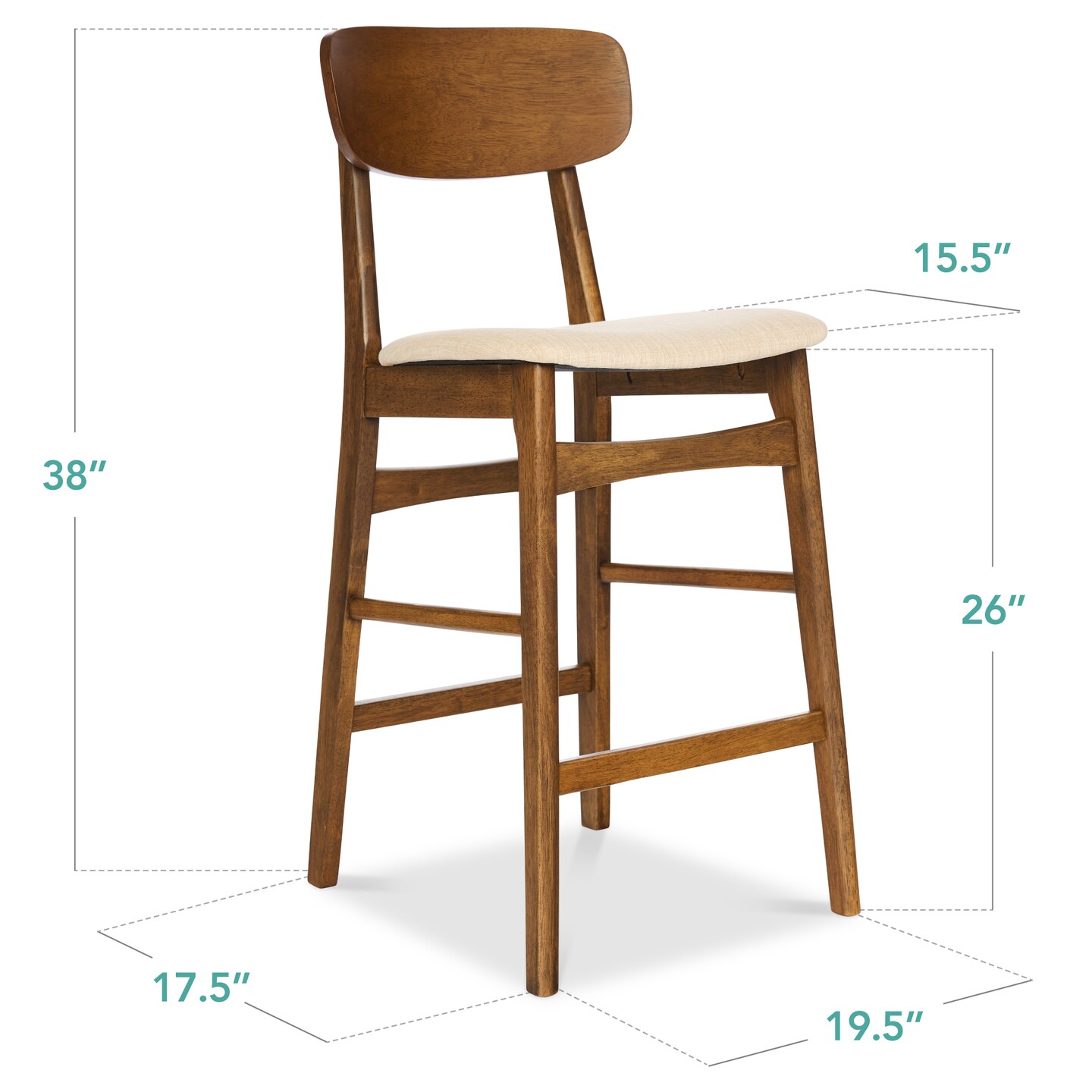 Best Choice Products 2-Piece Farmhouse Counter Height Bar Stool Set w/ Cushioned Seat, Wooden Backrest