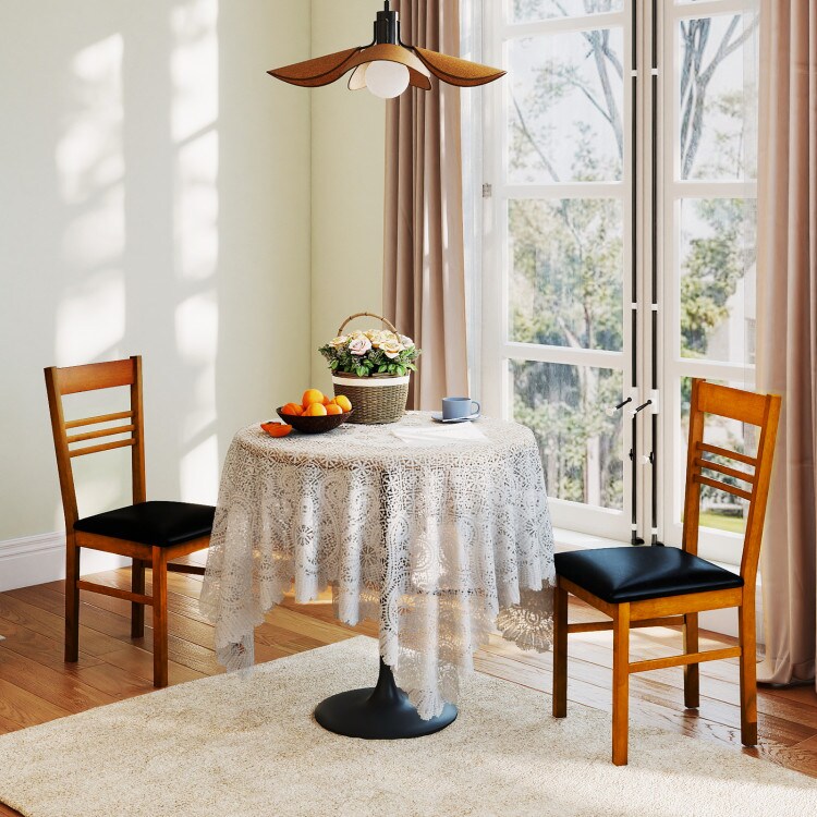 Mid-Century Walnut Dining Chairs Set of 2 Rubber Wood Frame, Black PU Leather Cushioned Seat