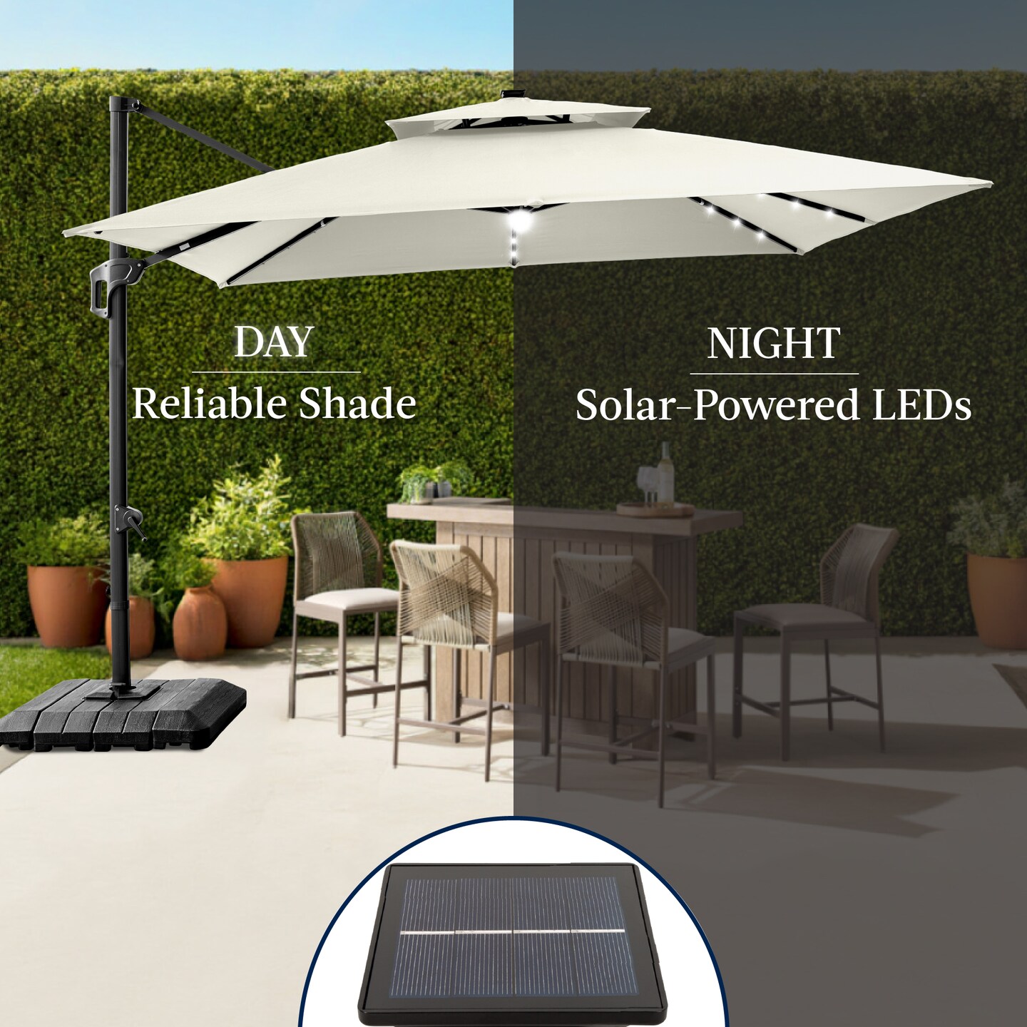 Best Choice Products 9x12ft 2-Tier Square Outdoor Solar LED Cantilever Umbrella w/ 360-Rotating Base –