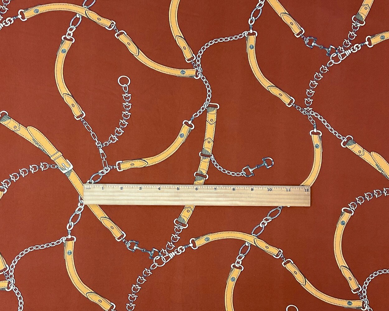 Brown-Multi Poly Spandex Stretch Chain Print Double Brush Jersey Knit Fabric By the Yard