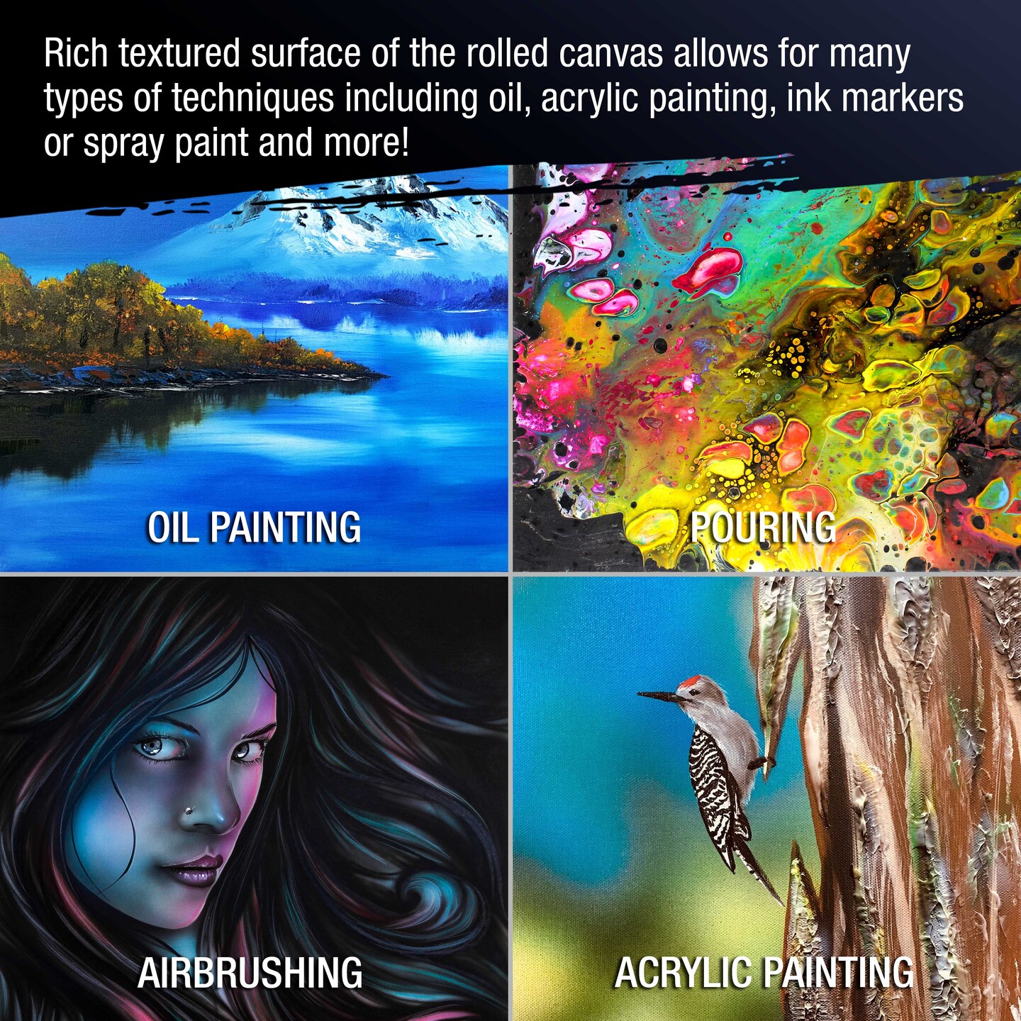 U.S. Art Supply 12-Ounce Triple Primed Gesso 63&#x22; Wide x 6&#x27; Long (2 Yards), 100% Cotton, Acid-Free - Unstretched Canvas Rolls for Painting, Oil &#x26; Acrylic, Murals - Cut To Frame Size