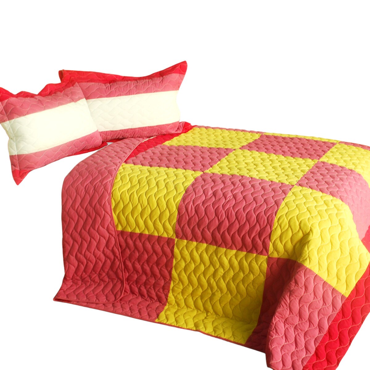 Soft Love Handmade Quilt Set with 2 Shams, Re-Washed Pink 3-Piece