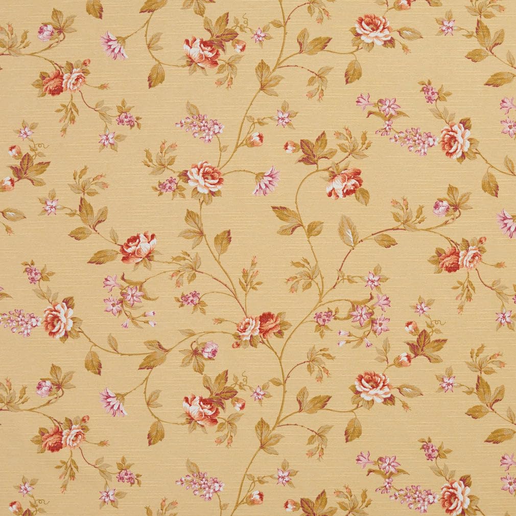 Yellow Orange Stain Resistant Performance Pet Friendly Floral Print Upholstery Fabric by The Yard - SKU: Redford Harvest