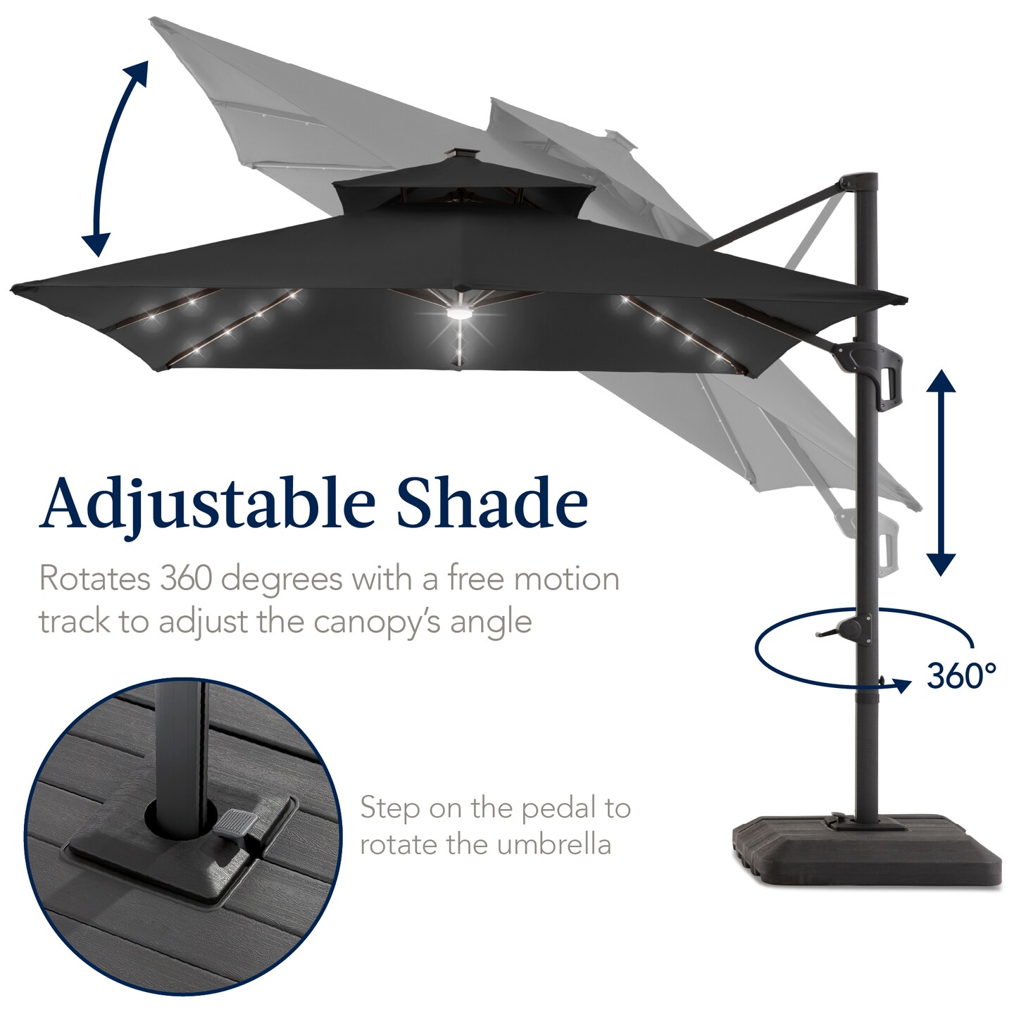 Best Choice Products 9x12ft 2-Tier Square Outdoor Solar LED Cantilever Umbrella w/ 360-Rotating Base –
