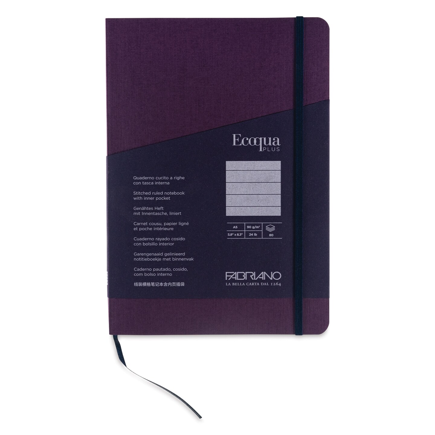 Fabriano EcoQua Plus Stitch-Bound Notebook - Wine, 5-4/5" x 8-1/4", Lined