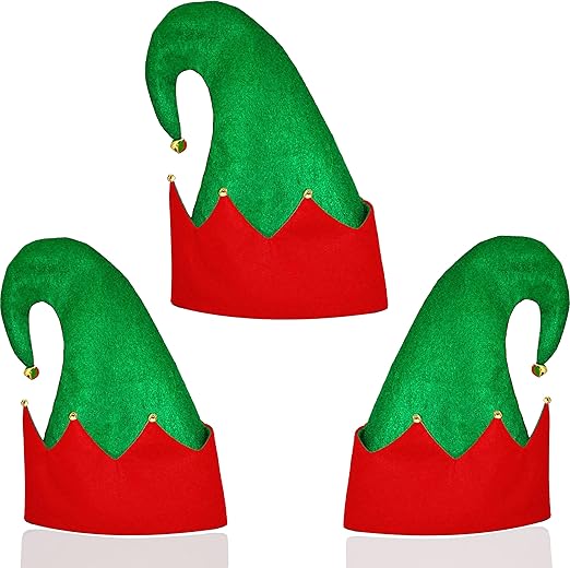 4E’s Novelty Elf Hats 3 Pack – Felt Christmas Elf Hats for Kids & Adults with Jingle Bells, Bright Red & Green Santa’s Helper Costume Hats for Holiday Parties, Plays & Family Photos