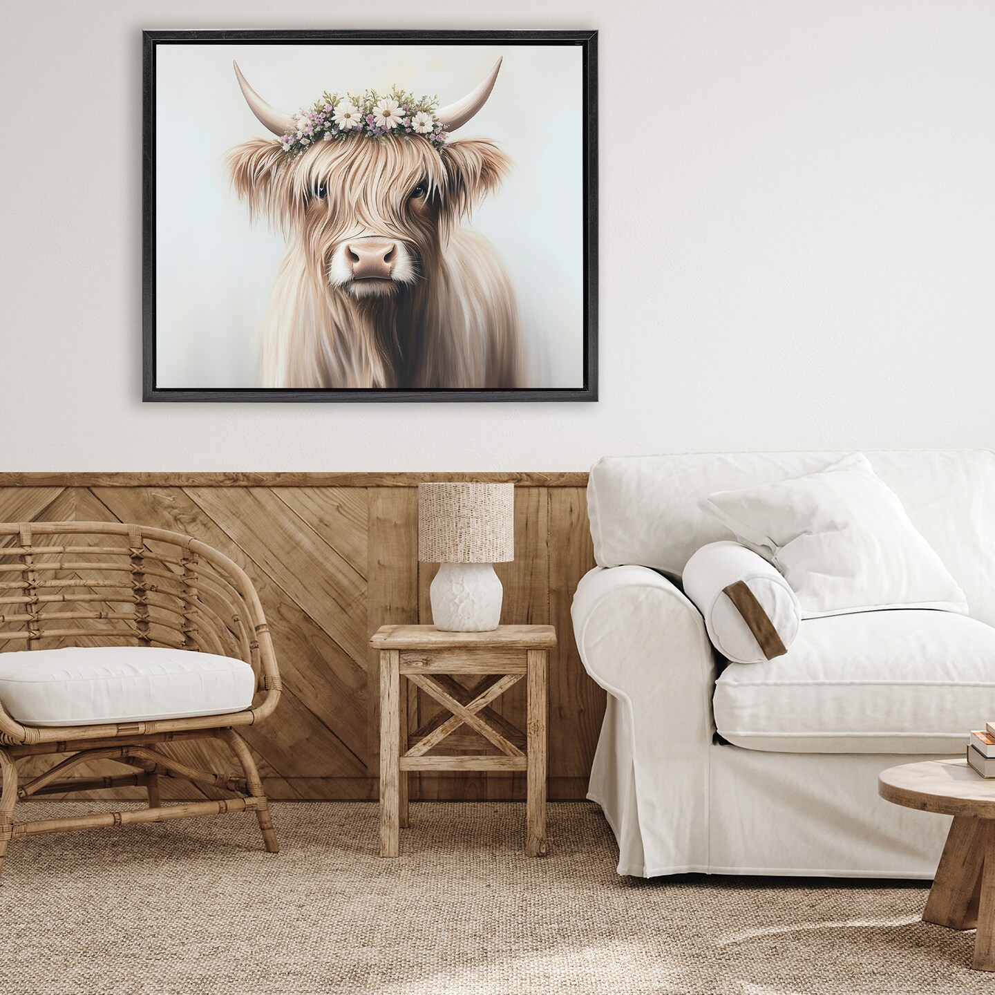 Stupell Industries Shaggy Cattle Floral Crown Floating Frame, design by Shawna Stewart