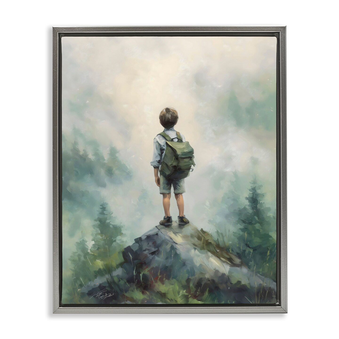 Stupell Industries Boy Adventurer Atop Mountain Floating Frame, design by Arlington Prints