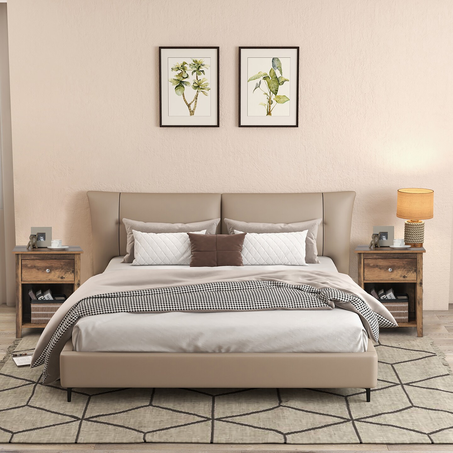 Costway Nightstand Bedside Table with Drawer & Open Shelf for Living Room Bedroom Walnut/Brown