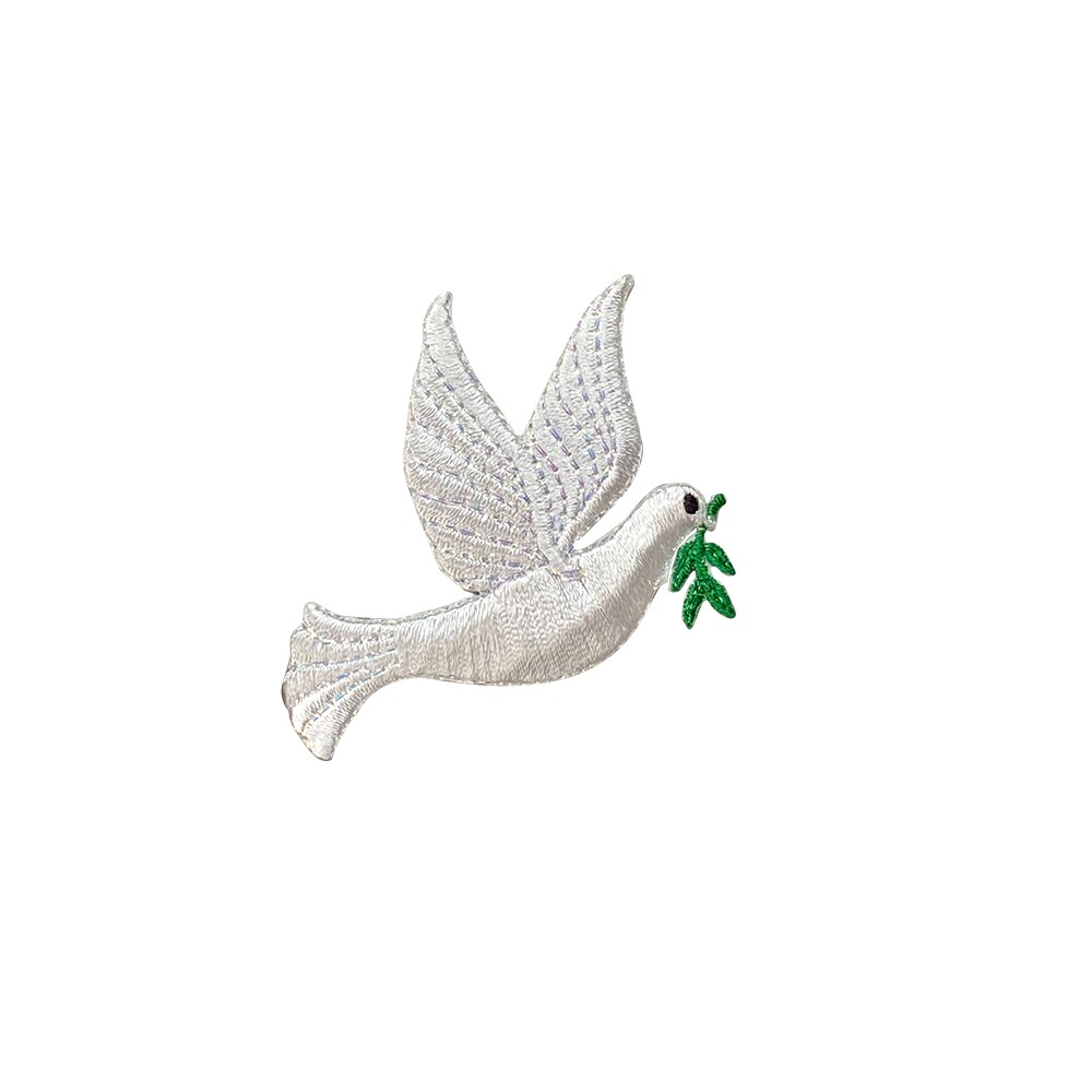 White Peace Dove with Olive Branch Facing Right, Embroidered, Iron on Patch