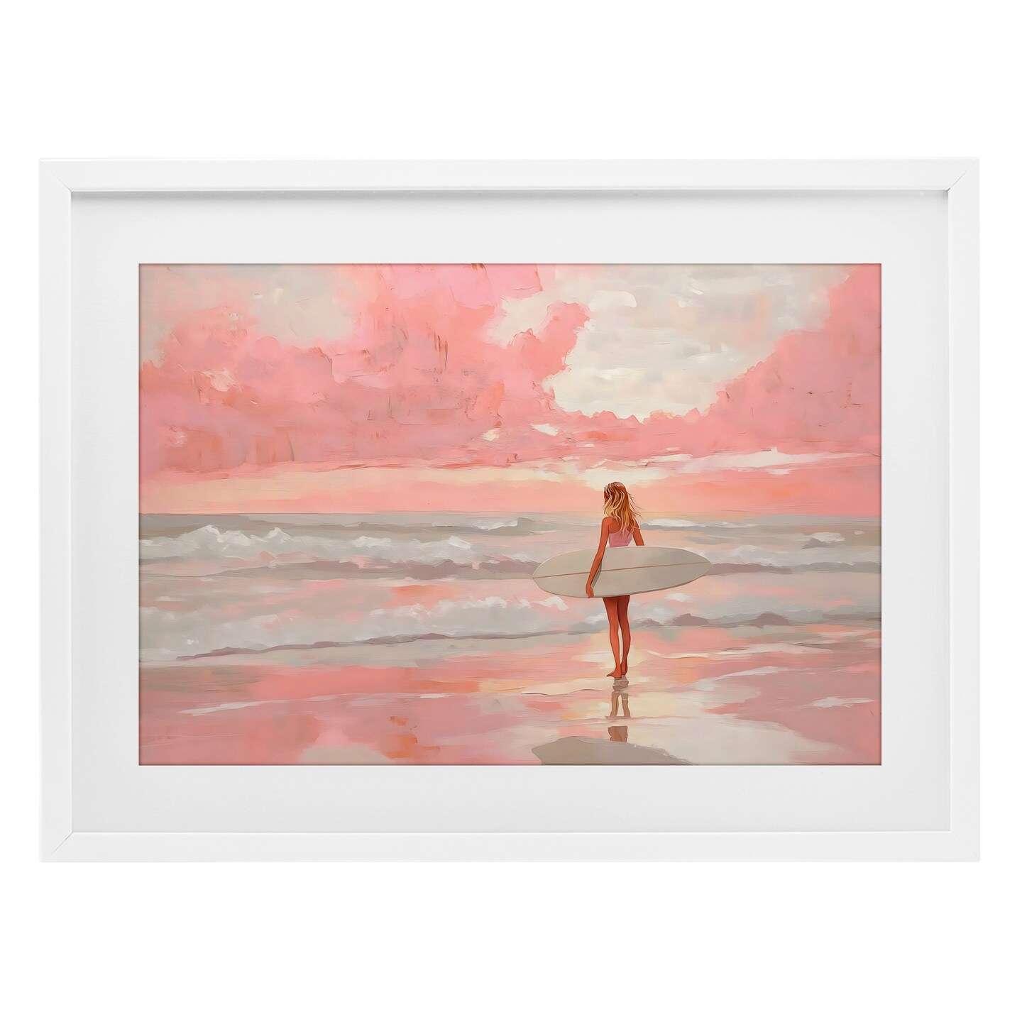 Stupell Industries Pink Sky Surfer Framed Print Under Glass, design by LSR Design Studio