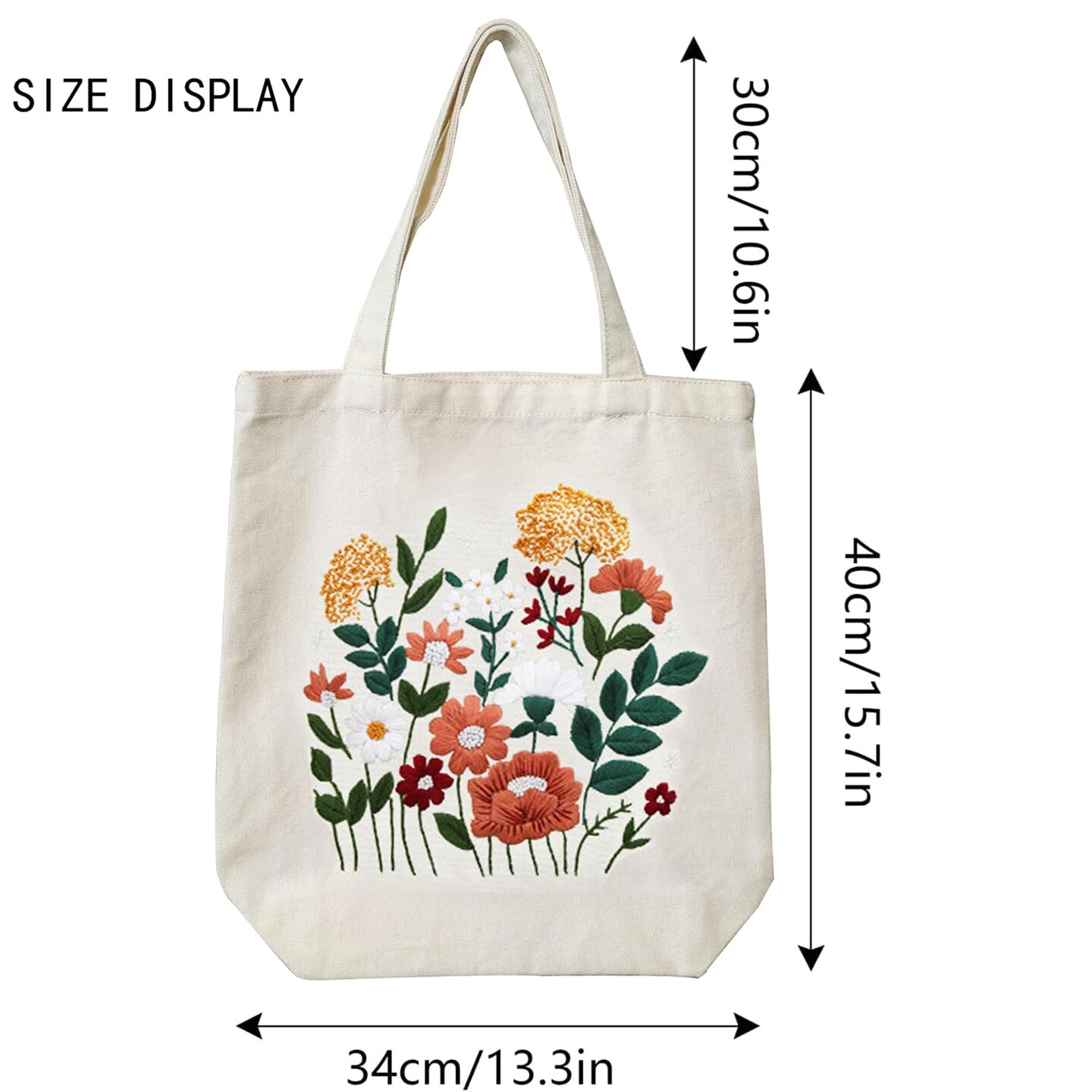Canvas Tote Bag Embroidery Kit with Pattern for Beginners, Arts and DIY Crafts Kits for Adults, Include Instructions Embroidery Bag, Embroidery Hoops, Color Threads and Tool