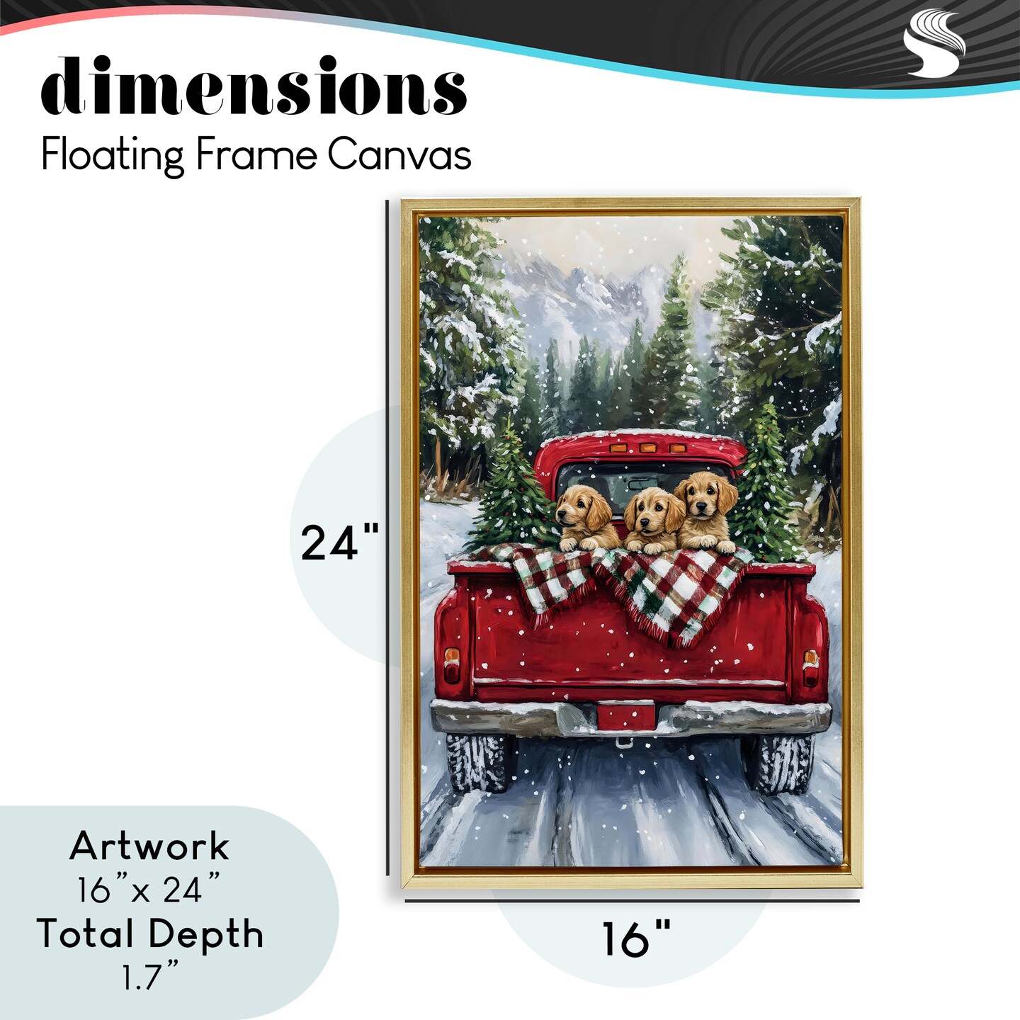 Stupell Industries Golden Pups Christmas Truck Floating Frame, design by Petal Prints Design
