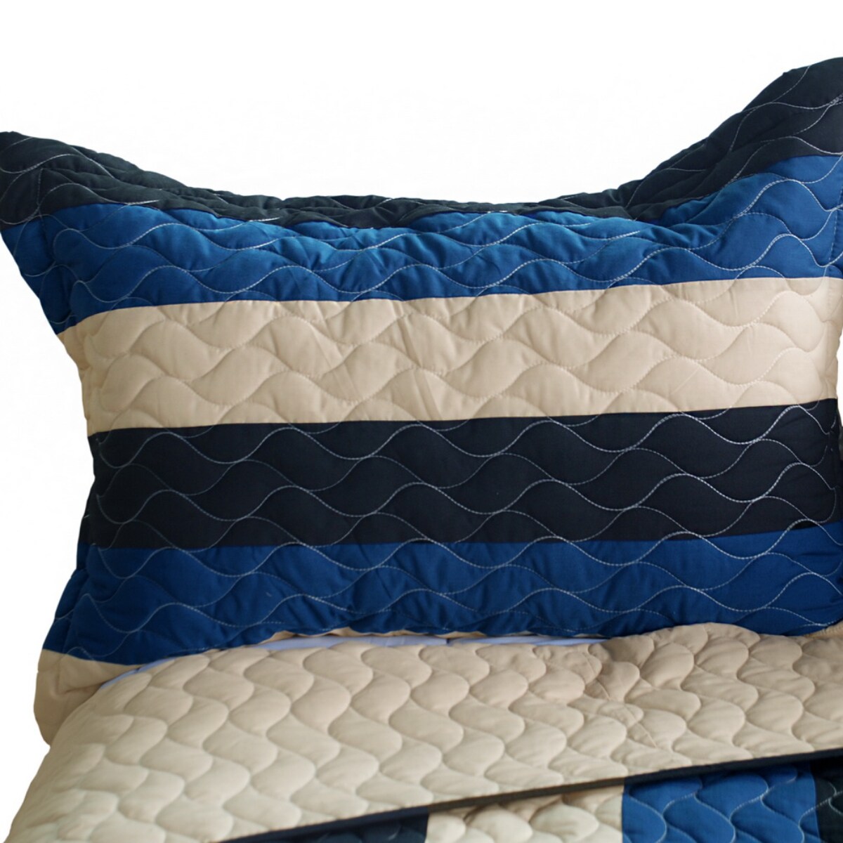 2-Piece Reversible Vermicelli Quilted Patchwork Twin Quilt Set Year-Round Comfort with Zippered Sham