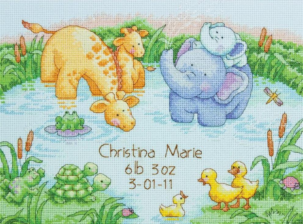 DIY Dimensions Little Pond Birth Record Baby Counted Cross Stitch Kit 12x9