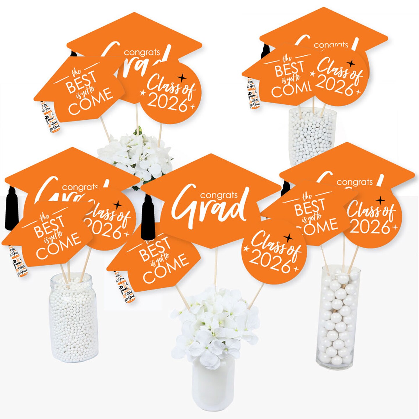 Big Dot of Happiness Orange 2026 Graduation Party Centerpiece Sticks - Table Toppers - Set of 15