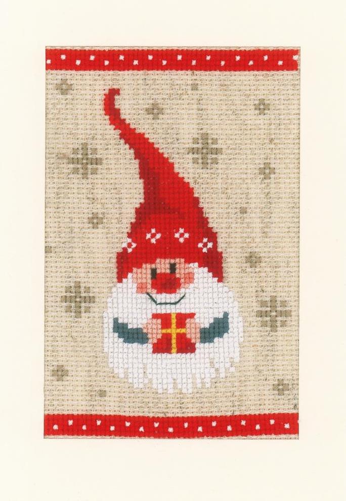 DIY Vervaco Christmas Cards Craft Gnomes Elves Santa Counted Cross Stitch Kit 1