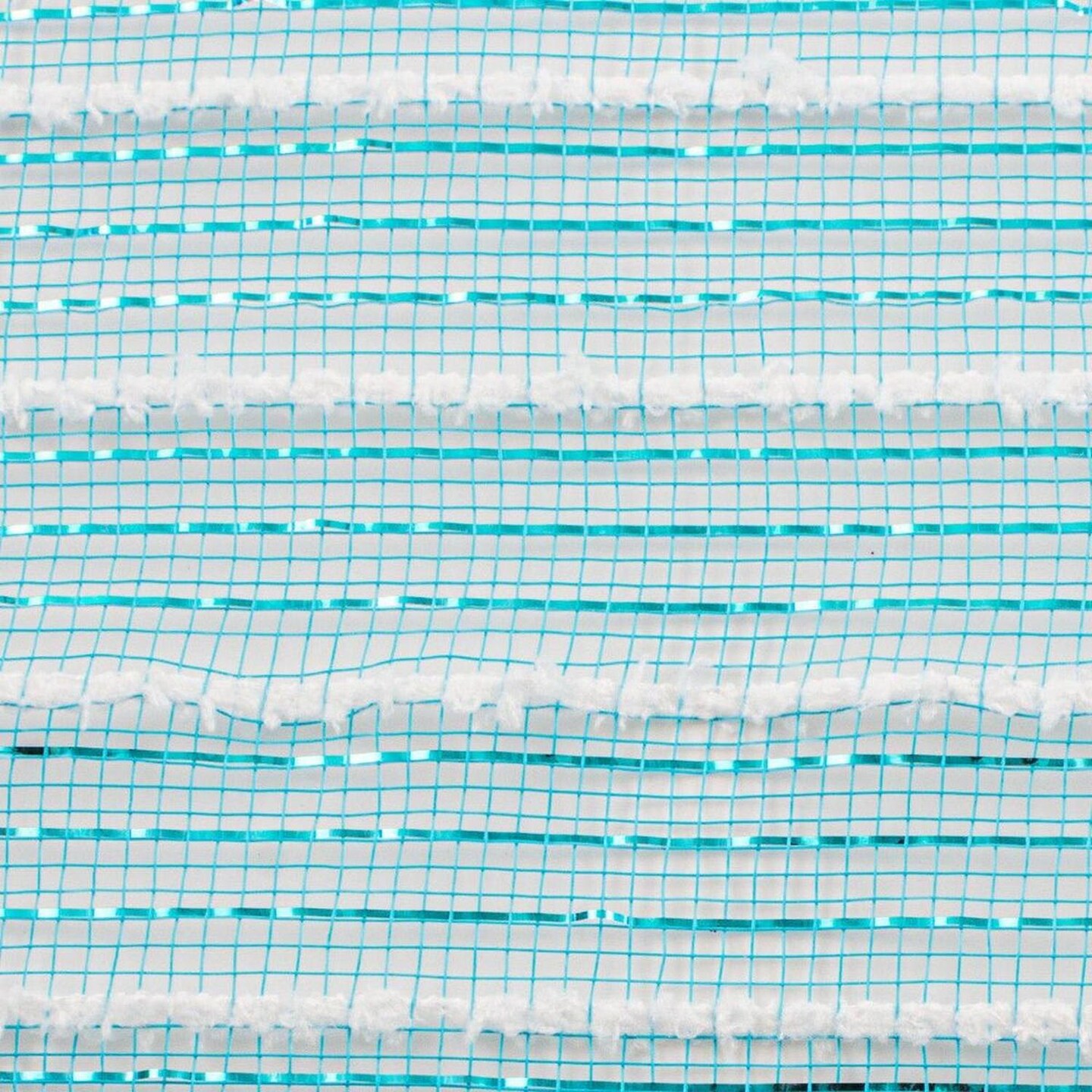 10.5" Metallic Cotton Drift Mesh Ribbon: Turquoise/White (10 Yards)