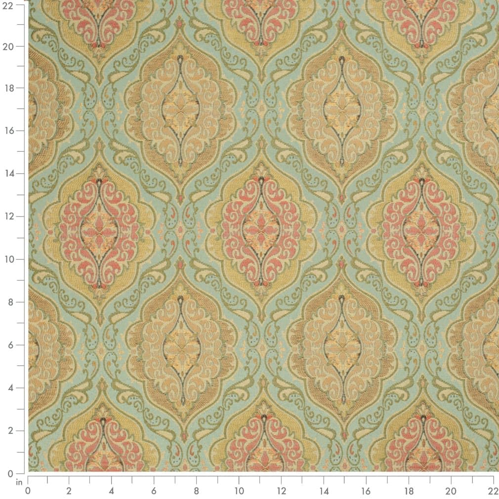 Aqua Damask Woven Pattern Upholstery Fabric by The Yard - SKU: Franco Spring