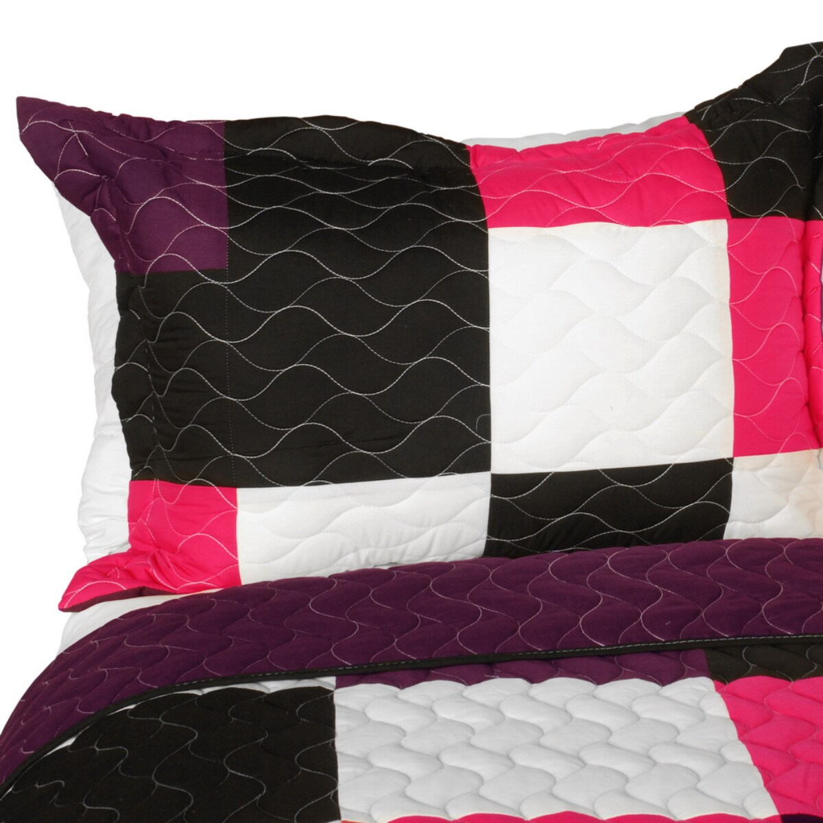 Full/Queen 3-Piece Patchwork Checkered Quilt Set Reversible Vermicelli Quilted Handmade Bedding