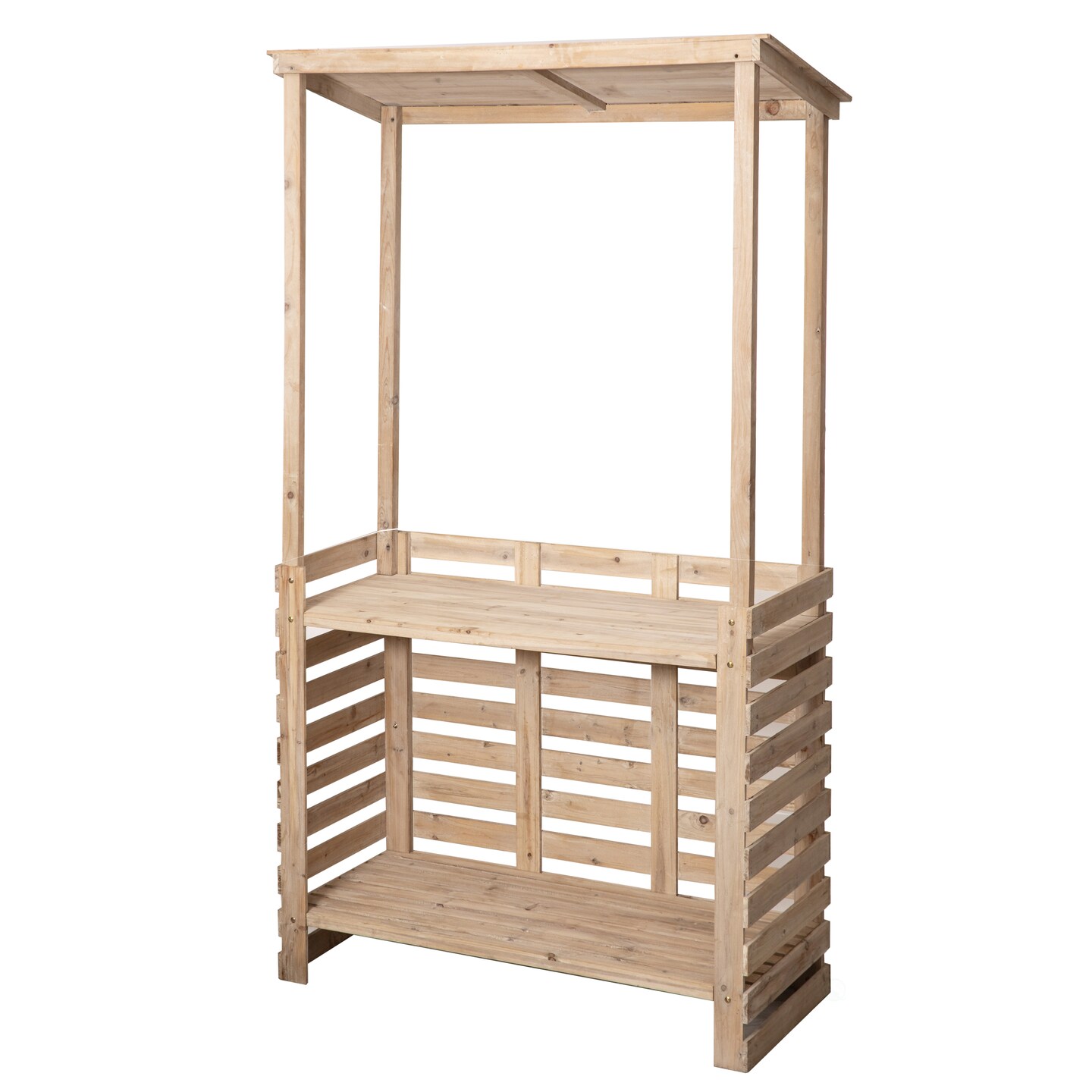 Vintiquewise Multi-Use Wooden Outdoor Bar Counter with Roof - Garden & Patio Serving Station Backyard Drink & Snack Bar Lemonade Stand Event Booth for Home Parties Wedding BBQ & Seasonal CelebrationPatio Bar Table with Roof