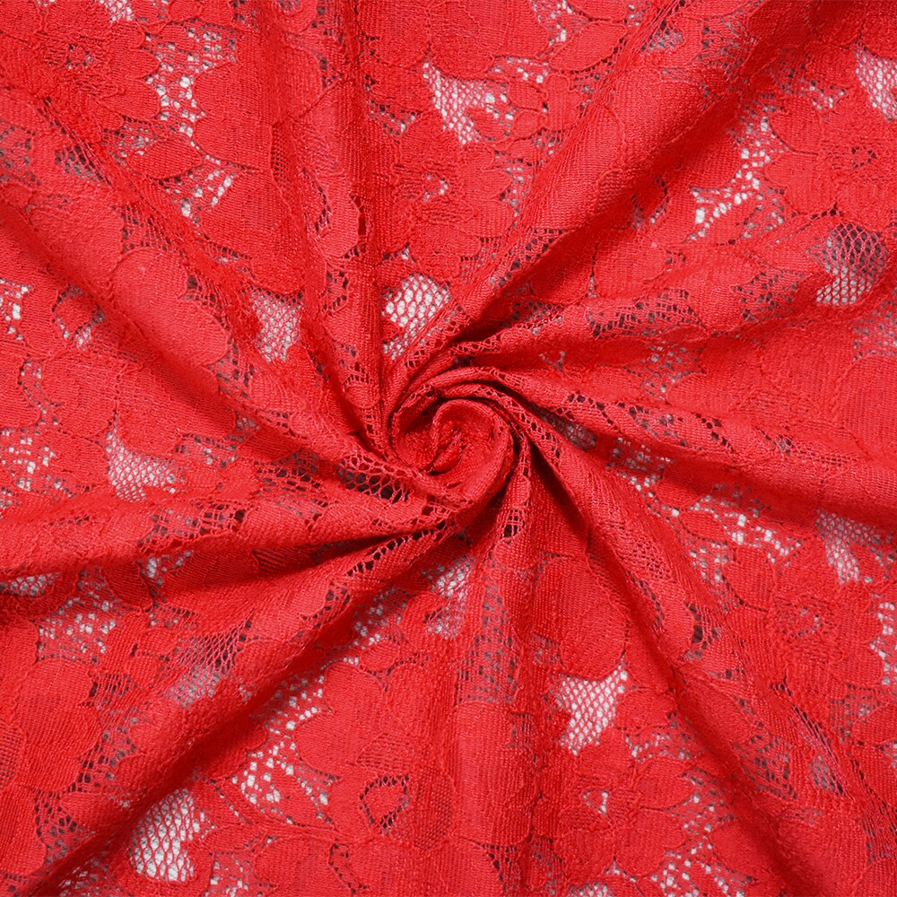 Red Cotton-Polyester Floral Crochet Lace Knit Fabric By the Yard
