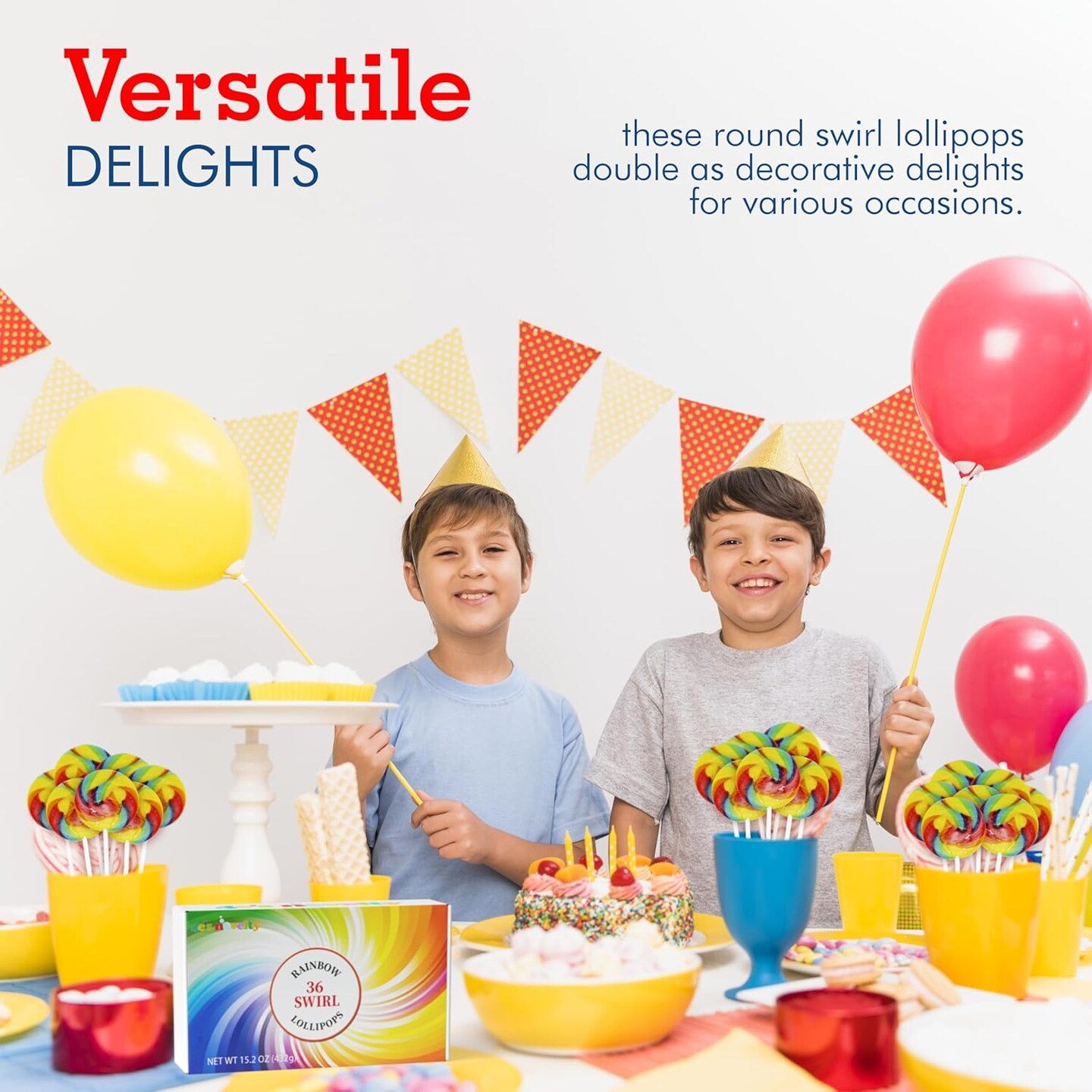 4E's Novelty 36-Pack Rainbow Swirl Lollipops – 1.75" Individually Wrapped Party Candy