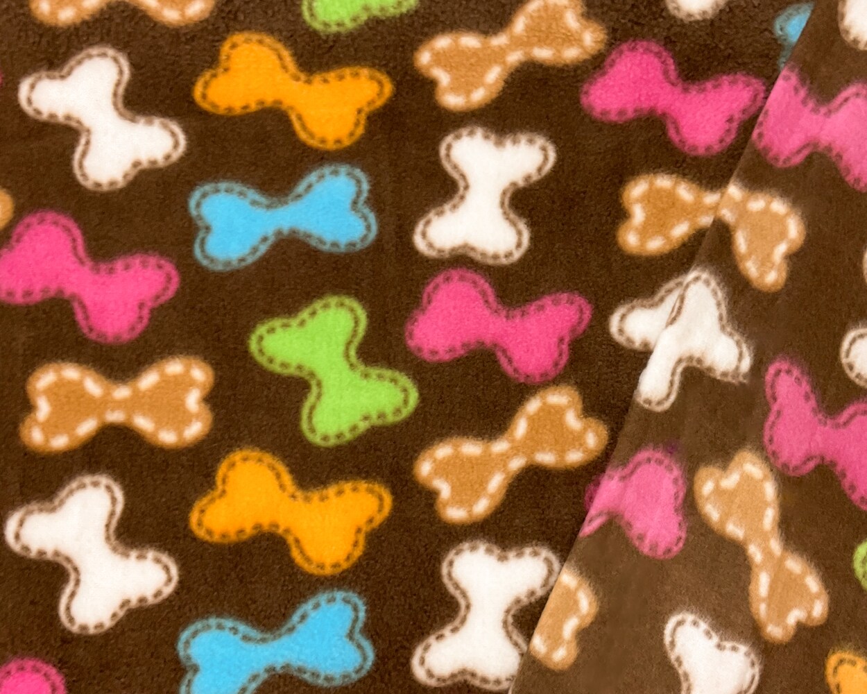 Brown-Multi Polyester Bone Printed Polar Fleece Knit Fabric By the Yard