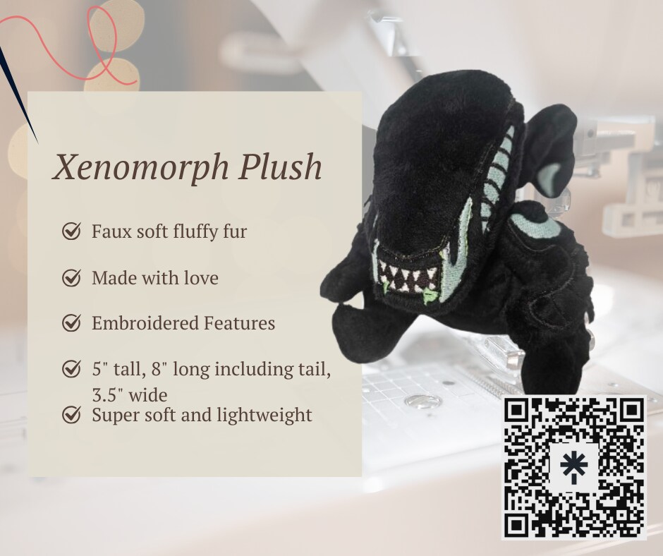 Xenomorph Alien Plush Black and Glow in the dark Light Blue with