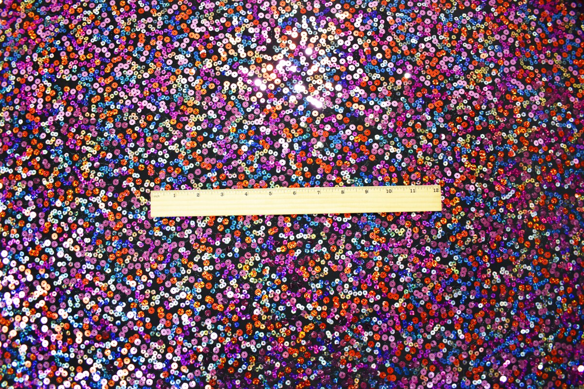 Orange-Multi Nylon-Poly Scattered Sequined Stretch Knit Fabric By the Yard