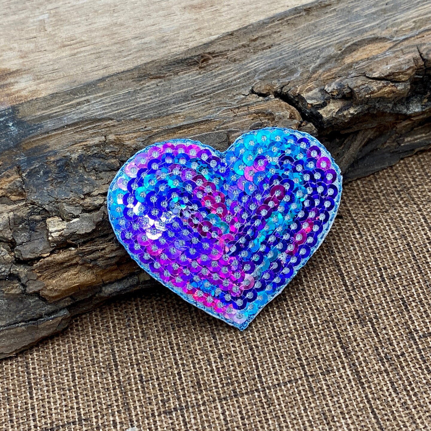 Multicolor Rainbow Heart Sequin Patch - 1.75 inch Embroidered, Iron on Patch