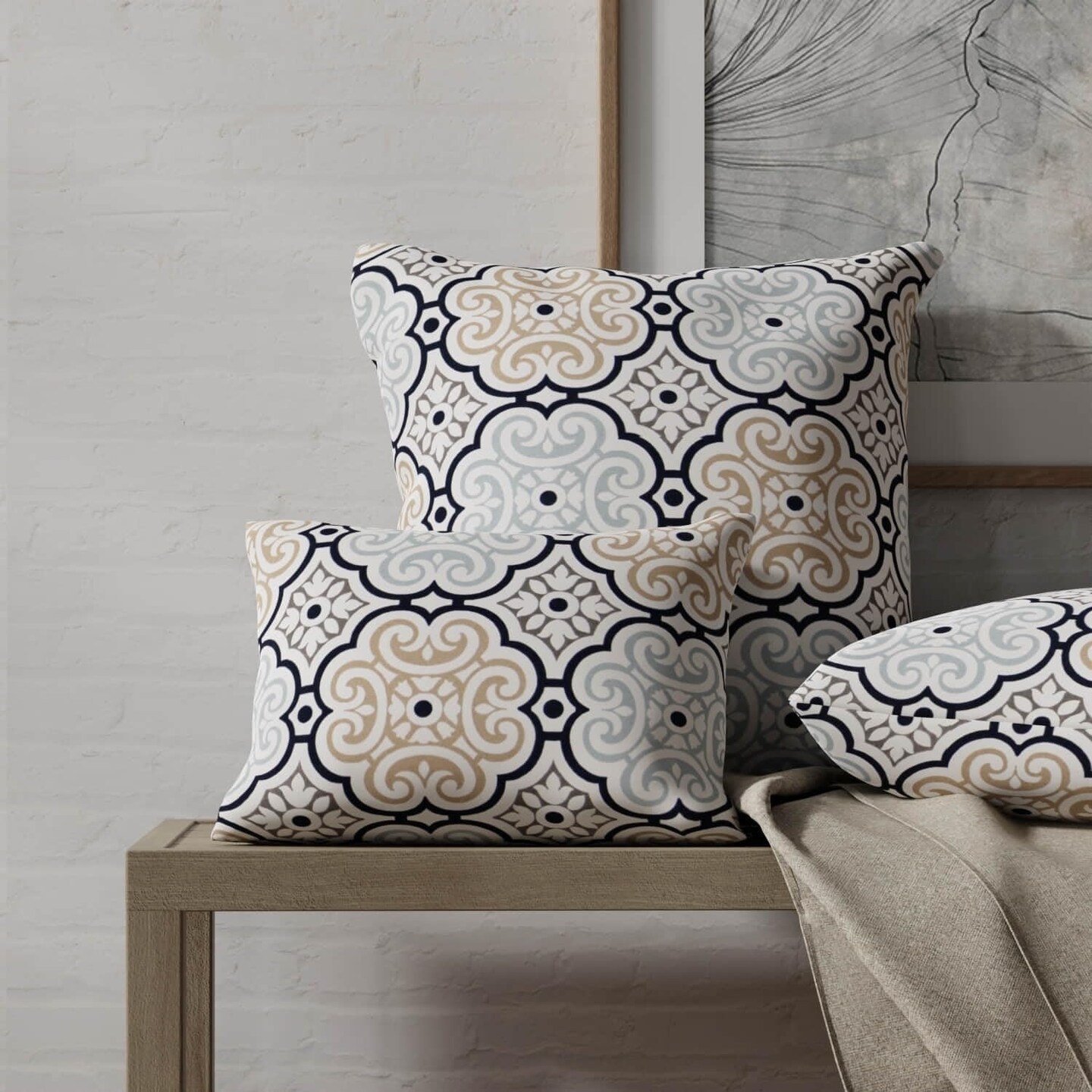 Blue Stain Resistant Performance Pet Friendly Abstract Print Upholstery Fabric by The Yard - SKU: Maynard Stone