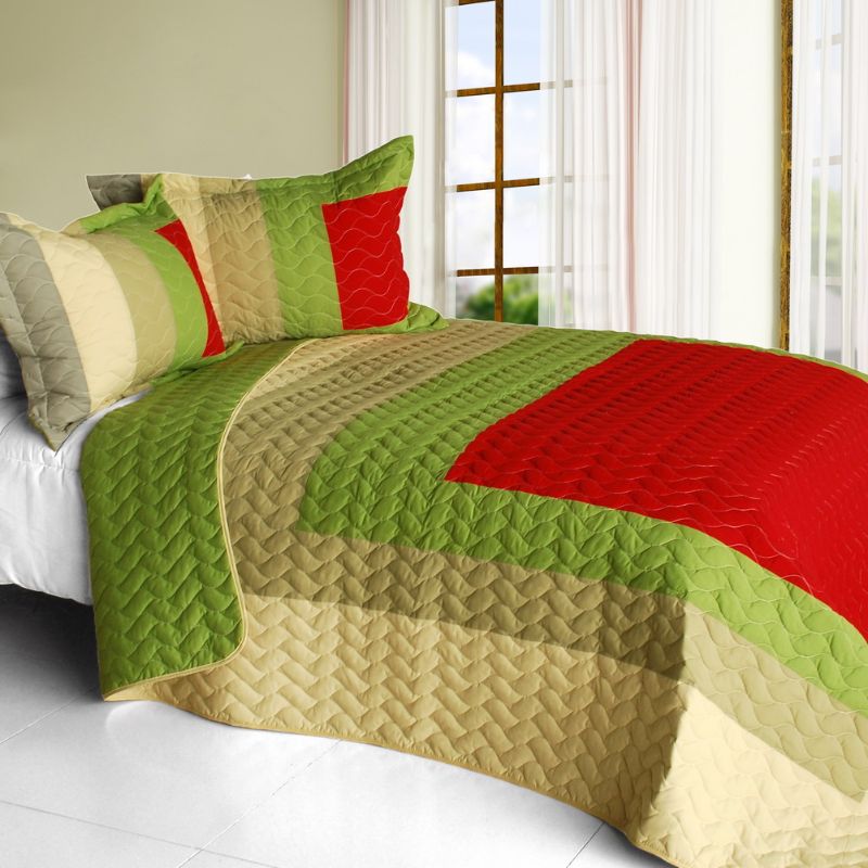 Handmade Full/Queen Quilt Set, TC Fabric Patchwork, 5 Geometric Options, 3-Piece Bedding