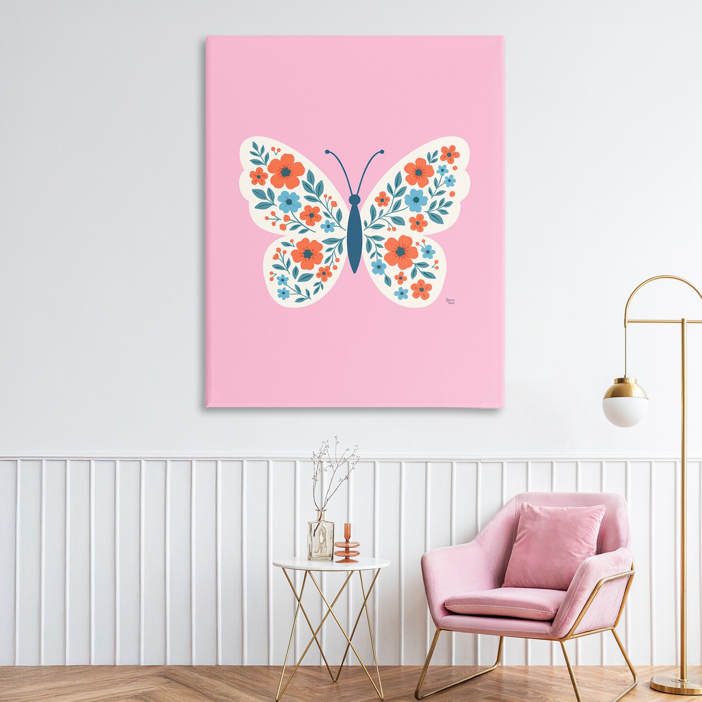 Stupell Industries Boho Pink Floral Butterfly Canvas, design by Jessica Beck