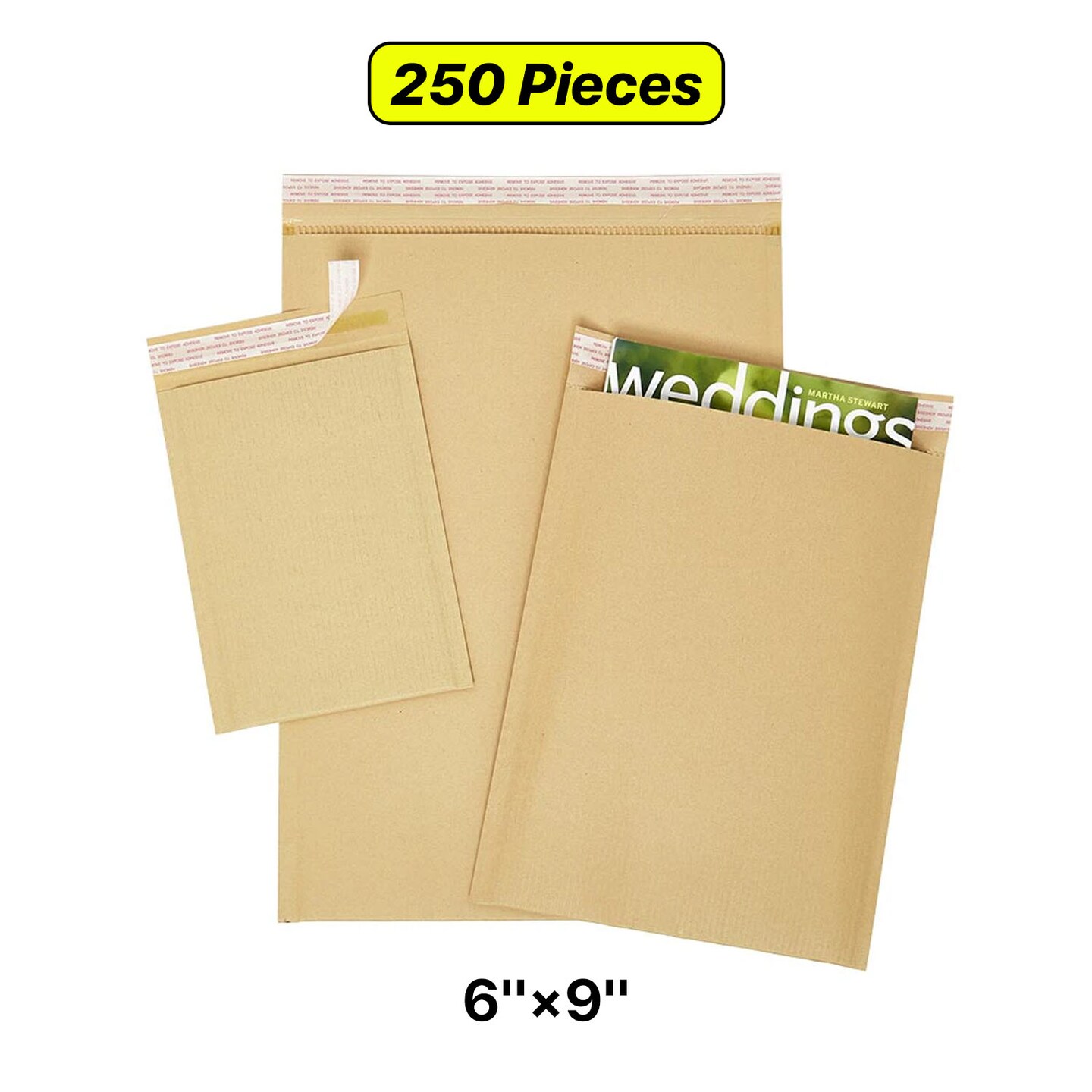 6" x 9" Kraft Padded Corrugated Paper Mailers 250 pcs Durable Mailers for Secure Shipping