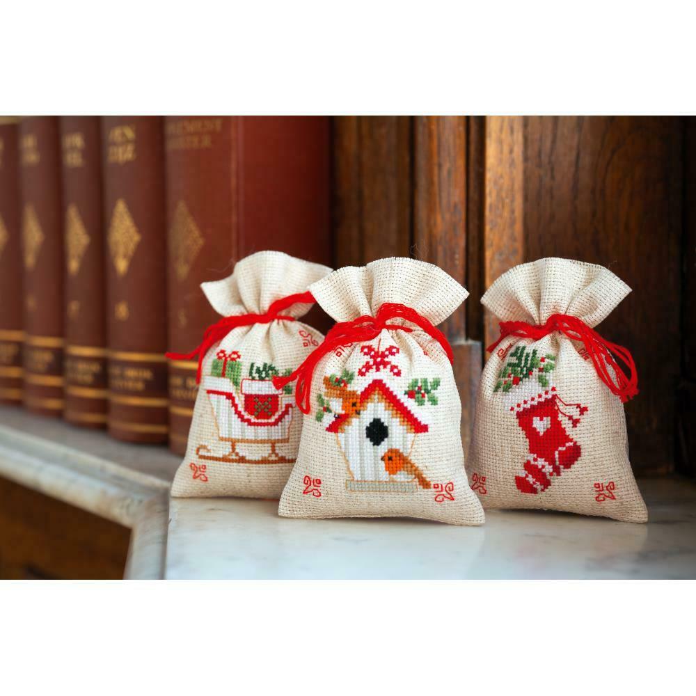 DIY Vervaco Christmas Motif Sleigh Potpourri Gift Bag Counted Cross Stitch Kit