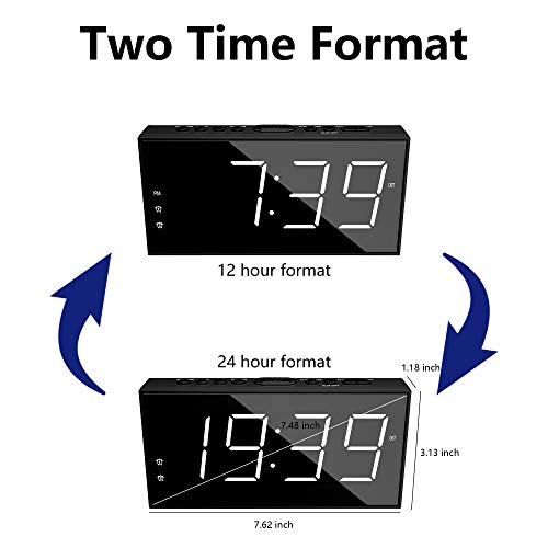 Clock for Bedroom, 2 Alarms Loud LED Big Display Plug in Simple Basic Digital Clock with USB Charging Port, Adjustable Volume, Dimmable, Snooze for Deep Sleepers Kids Elderly Home Office