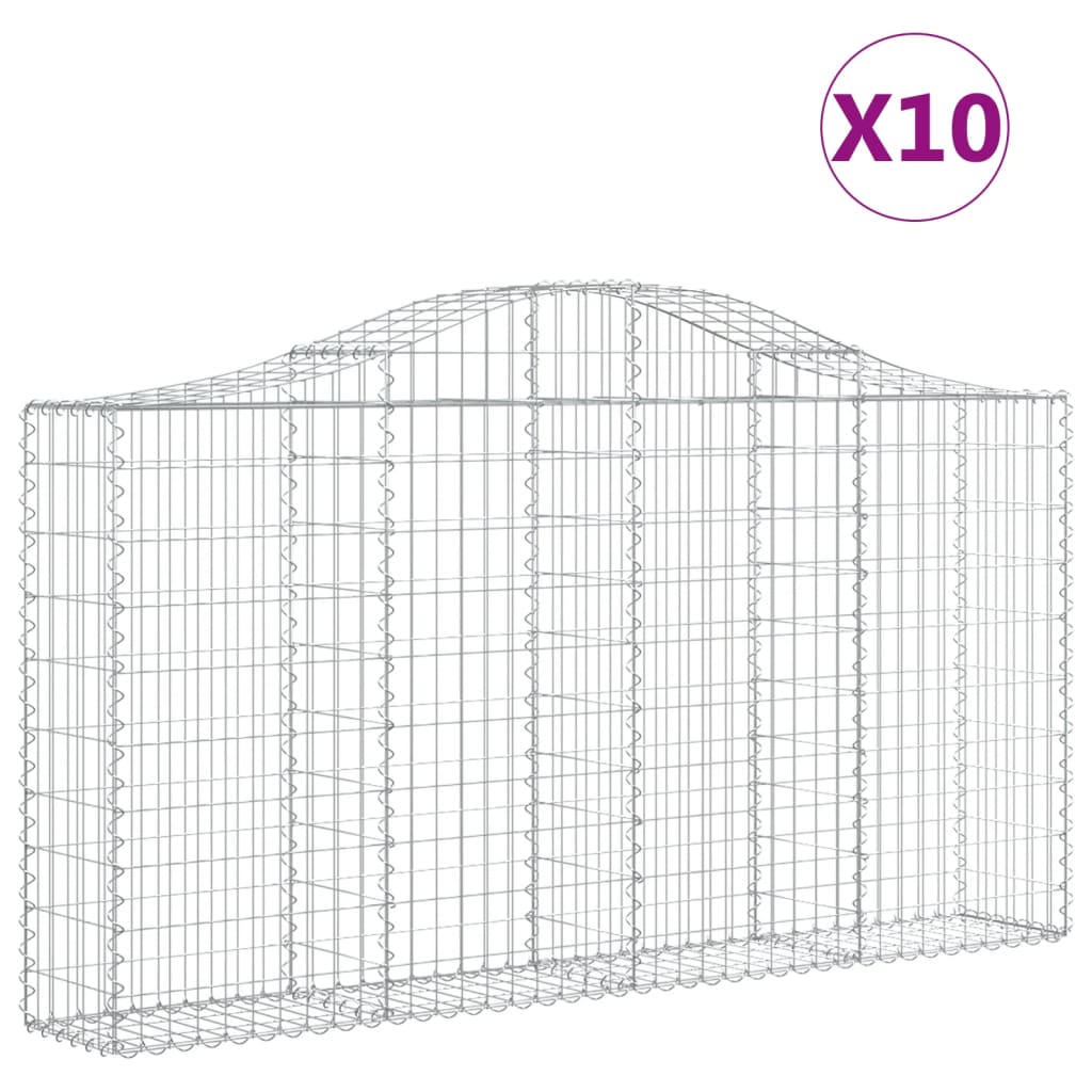 vidaXL Arched Gabion Baskets 10 pcs 78.7&#x22;x11.8&#x22;x39.4&#x22;/47.2&#x22; Galvanized Iron