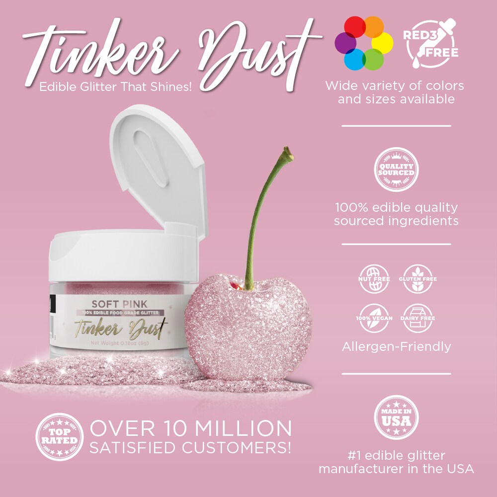Bakell - Soft Pink Tinker Dust (5g, 1x Flip Cap Jar) Edible Glitter for Food, Desserts, and Beverages!