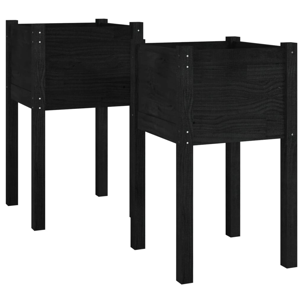 vidaXL Garden Planters 2 pcs Black 15.7&#x22;x15.7&#x22;x27.6&#x22; Solid Wood Pine