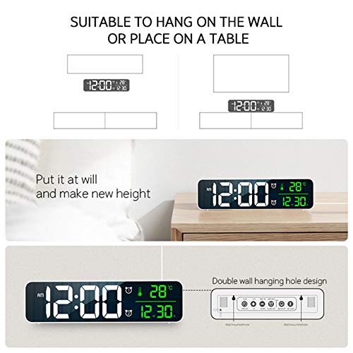 Large Display Alarm Clock for Living Room Office Bedroom Decor LED Electronic Date Temp Display Wall Electric Clocks Automatic Brightness Dimmer Smart Cool Modern Desk Accessories Black