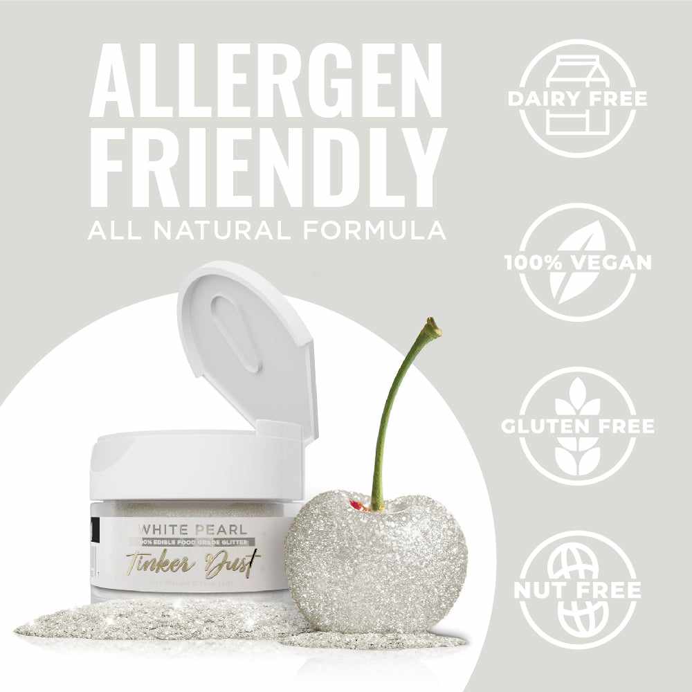 Bakell - White Pearl Tinker Dust (5g, 1x Jar) Edible Glitter for Food, Desserts, and Beverages!